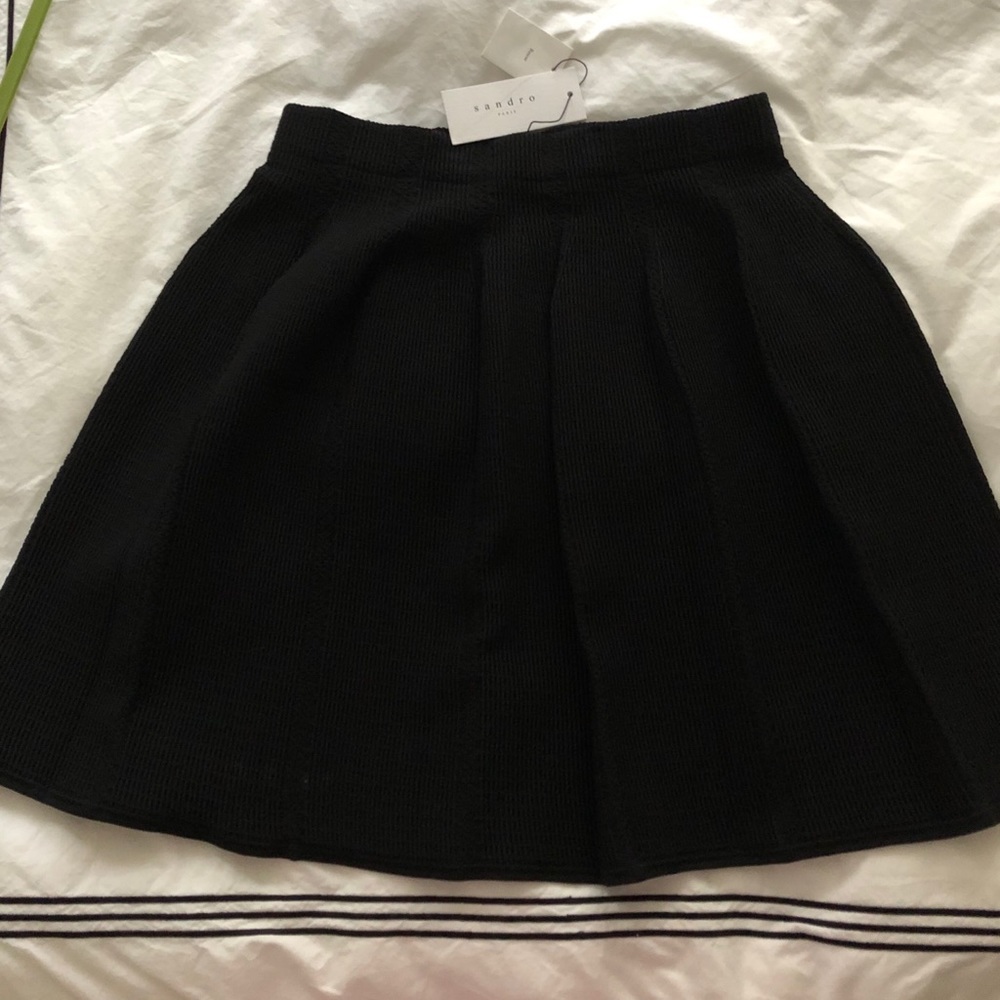 Sandro Black Knit Pleated Skirt
